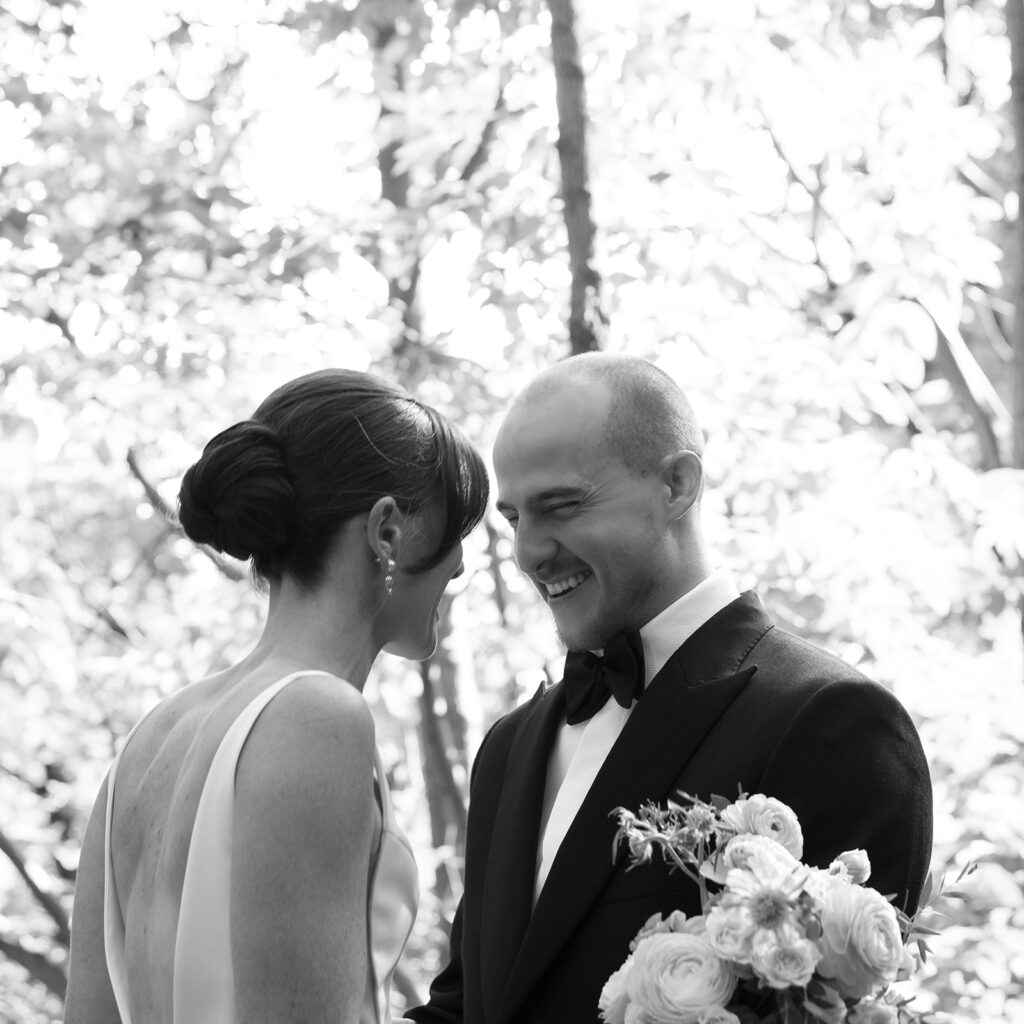 bride and groom smiling at each other for Celestine Wedding brooklyn
