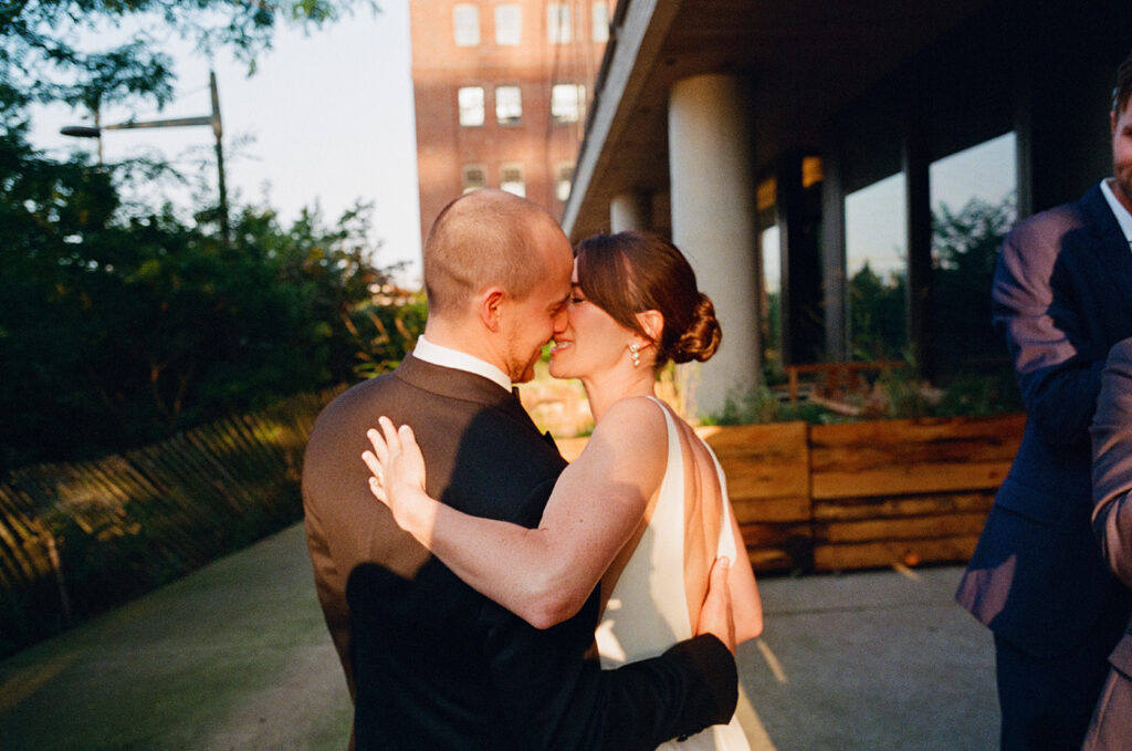 bride and groom kissing at celestine wedding brooklyn