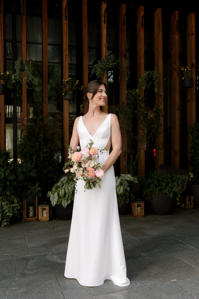 Bride standing in new york at Celestine Wedding brooklyn