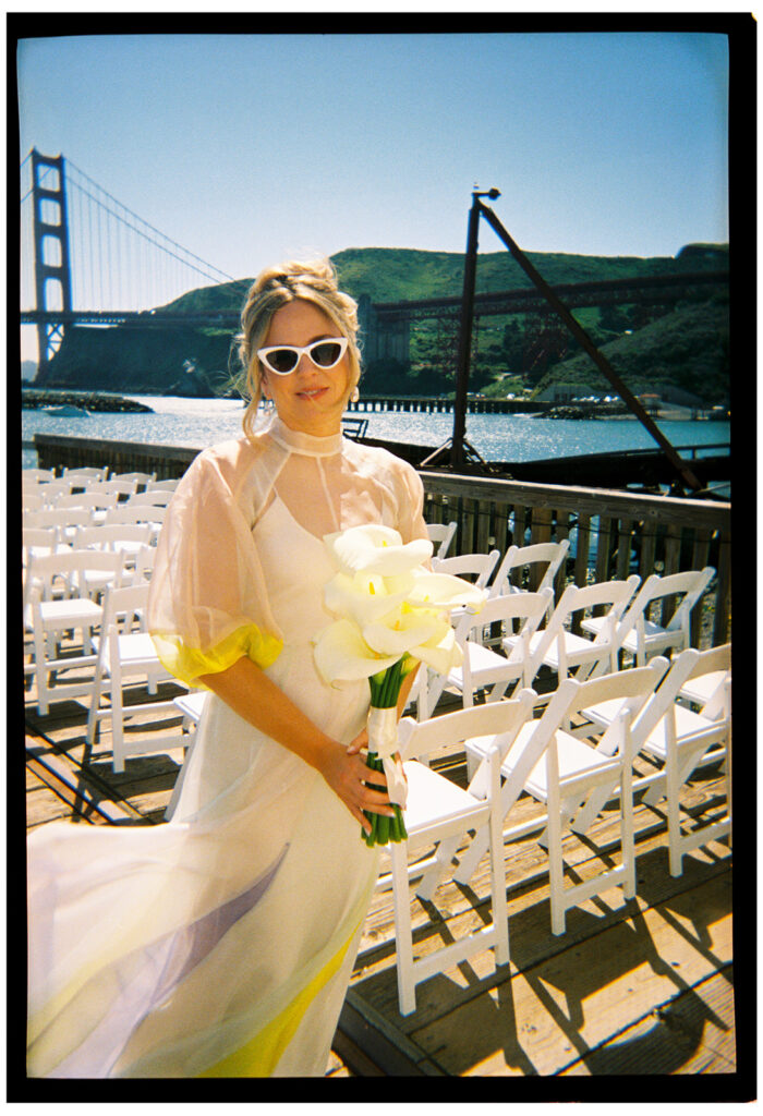bride holding bouquet at san francisco wedding