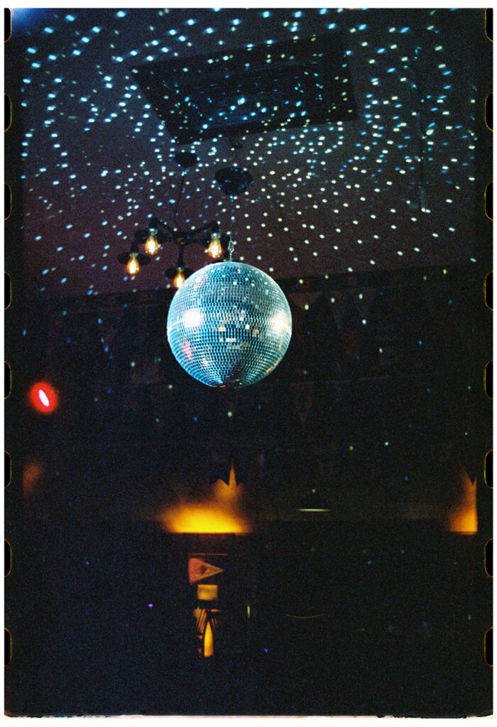 disco ball at travis marina wedding