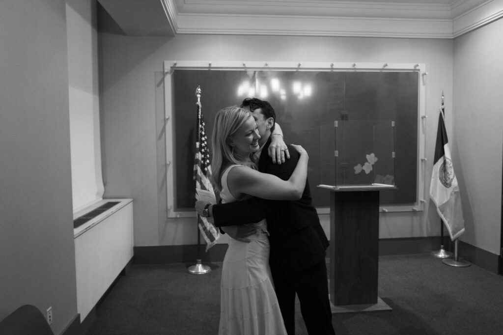 Just married moment after their elopement in NYC