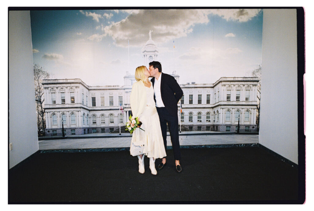 Elopement NYC couple outside the courthouse building