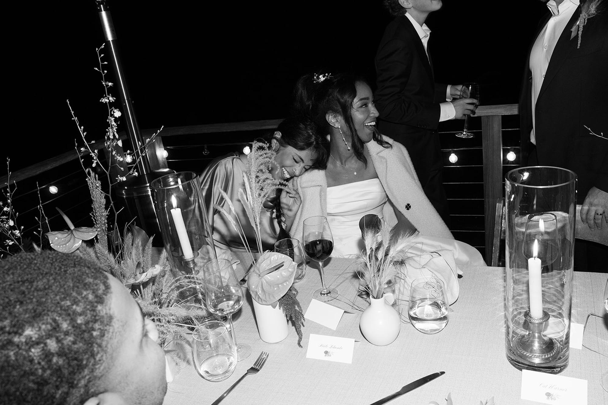 Bride and her mom embracing at reception for big sur micro wedding