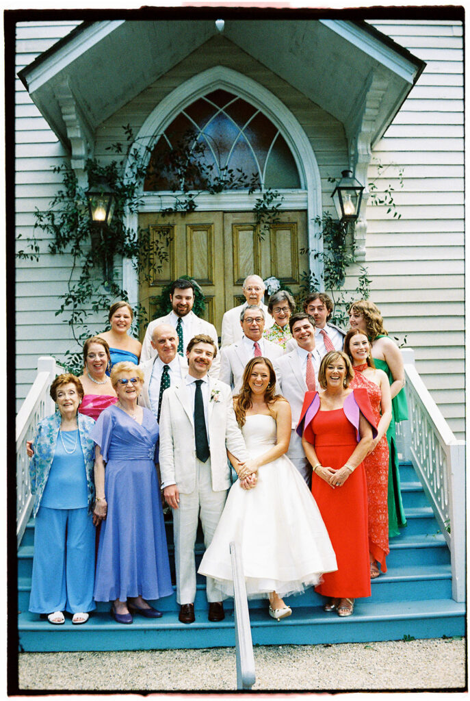 Family photos on steps after ceremony at st mary's new orleans church
